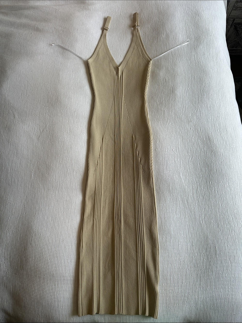 Sleeveless V-Neck Knit Maxi Dress in Beige